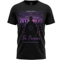 CT Merch Co Chapter 5 "The Purpose" black graphic T-shirt featuring a purple city skyline, hooded figure, CT logo, and the quote "The Life I'm Building.