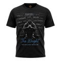 CT Merch Co The Weight Chapter 2 black unisex graphic t-shirt front featuring inspirational resilience artwork about overcoming stress, anxiety, pressure, and doubt.