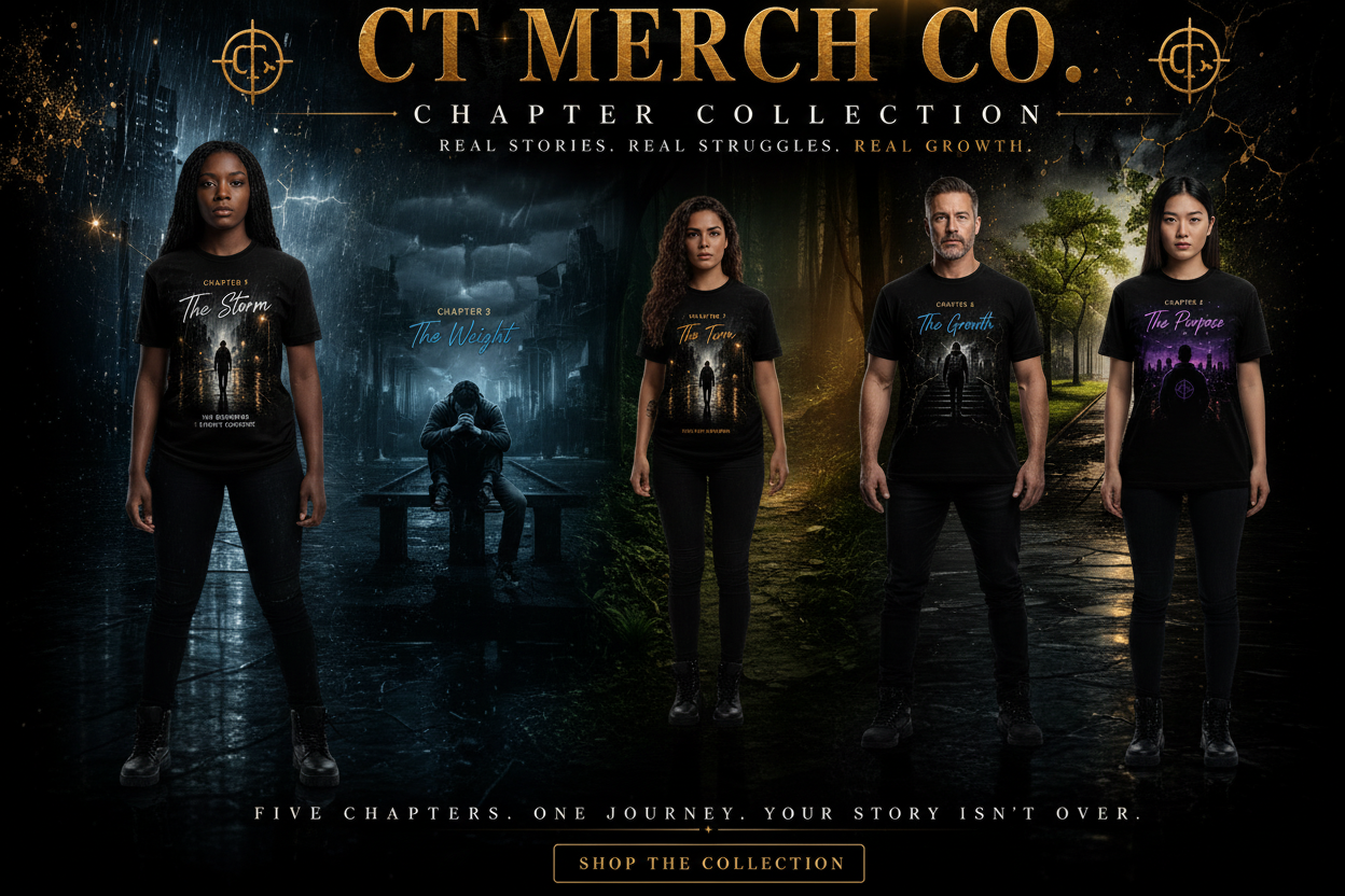 Five People Wearing CHAPTER Shirts Banner