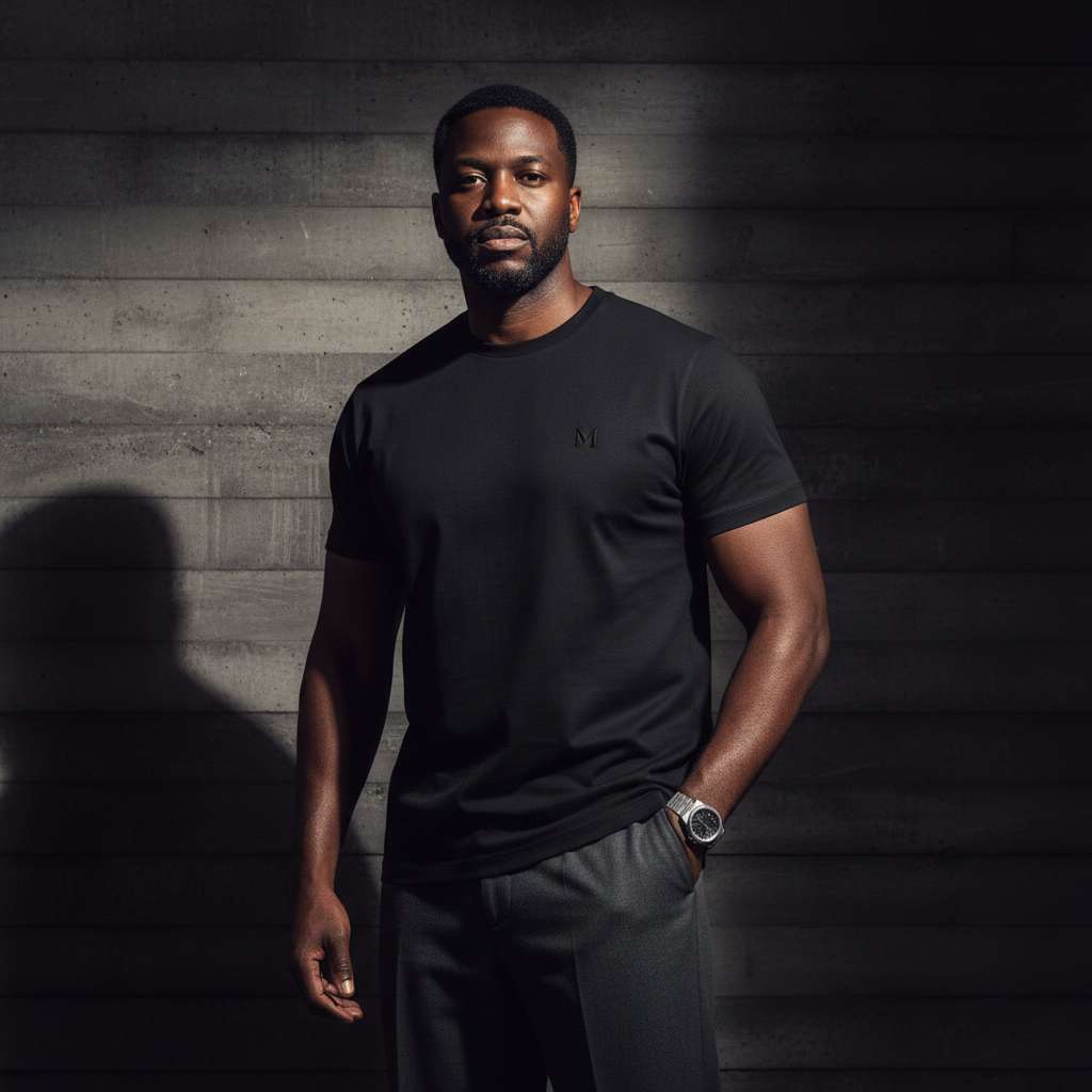 Premium custom black t-shirt lifestyle shot